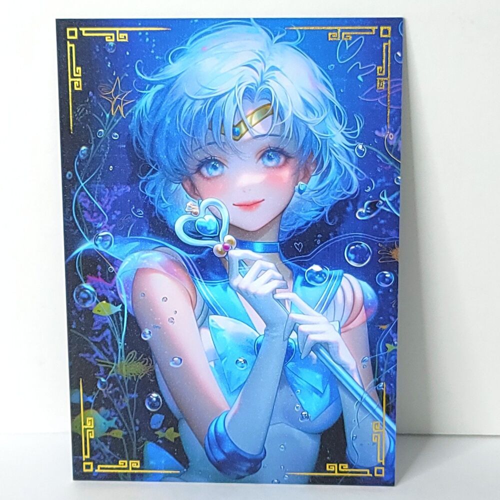 Sailor Mercury Blue Double Sided Waifu Card Anime Girl Art Oversized Board A5